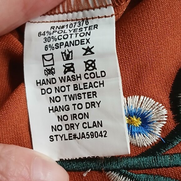 Pumpkin Spice Fabric Moto Style Jacket with Vibrant Floral Embroidery Sz L - Picture 6 of 10